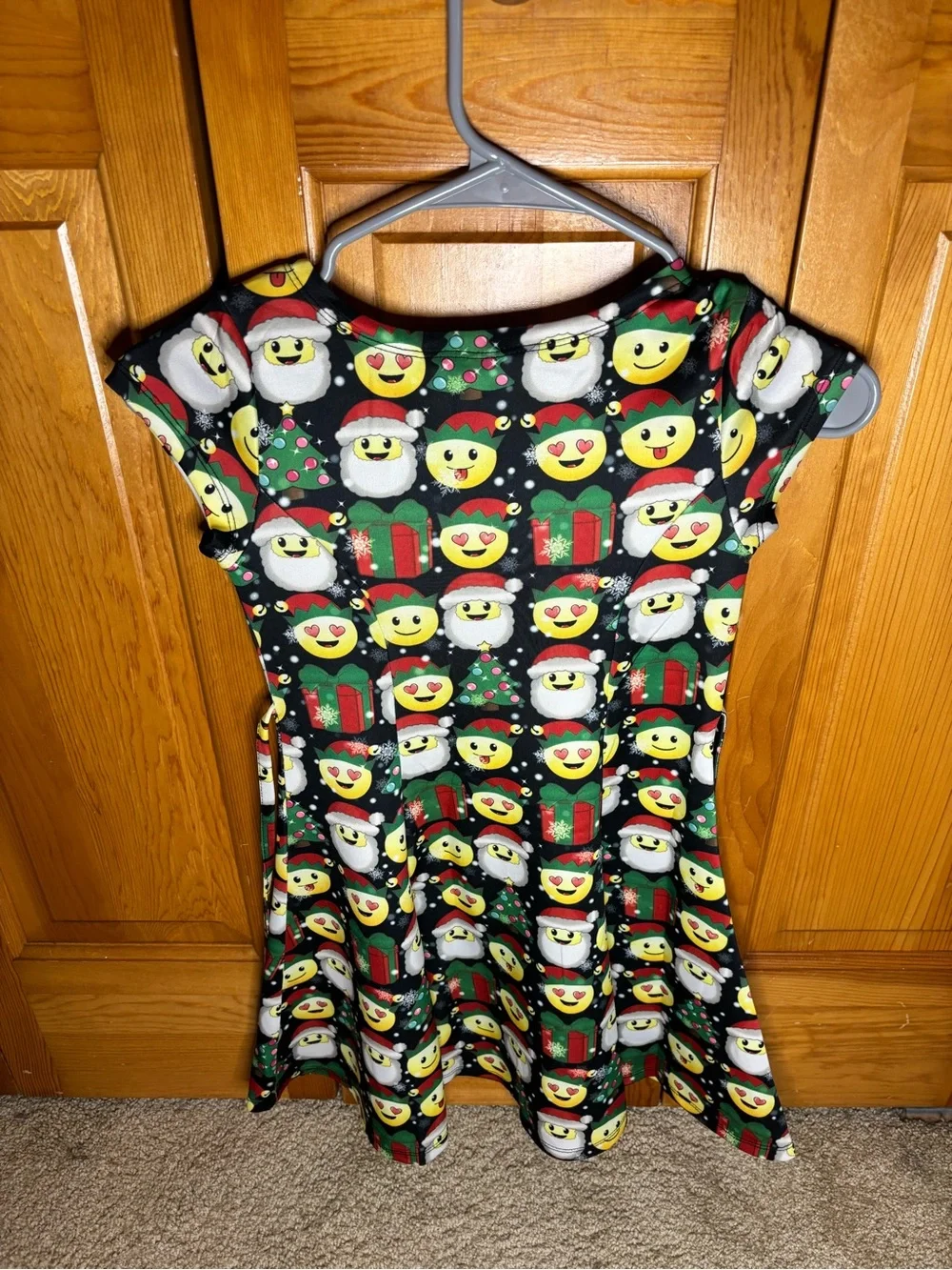 Justice Black Holiday Emoji Skater Dress with Yellow & Red Accents